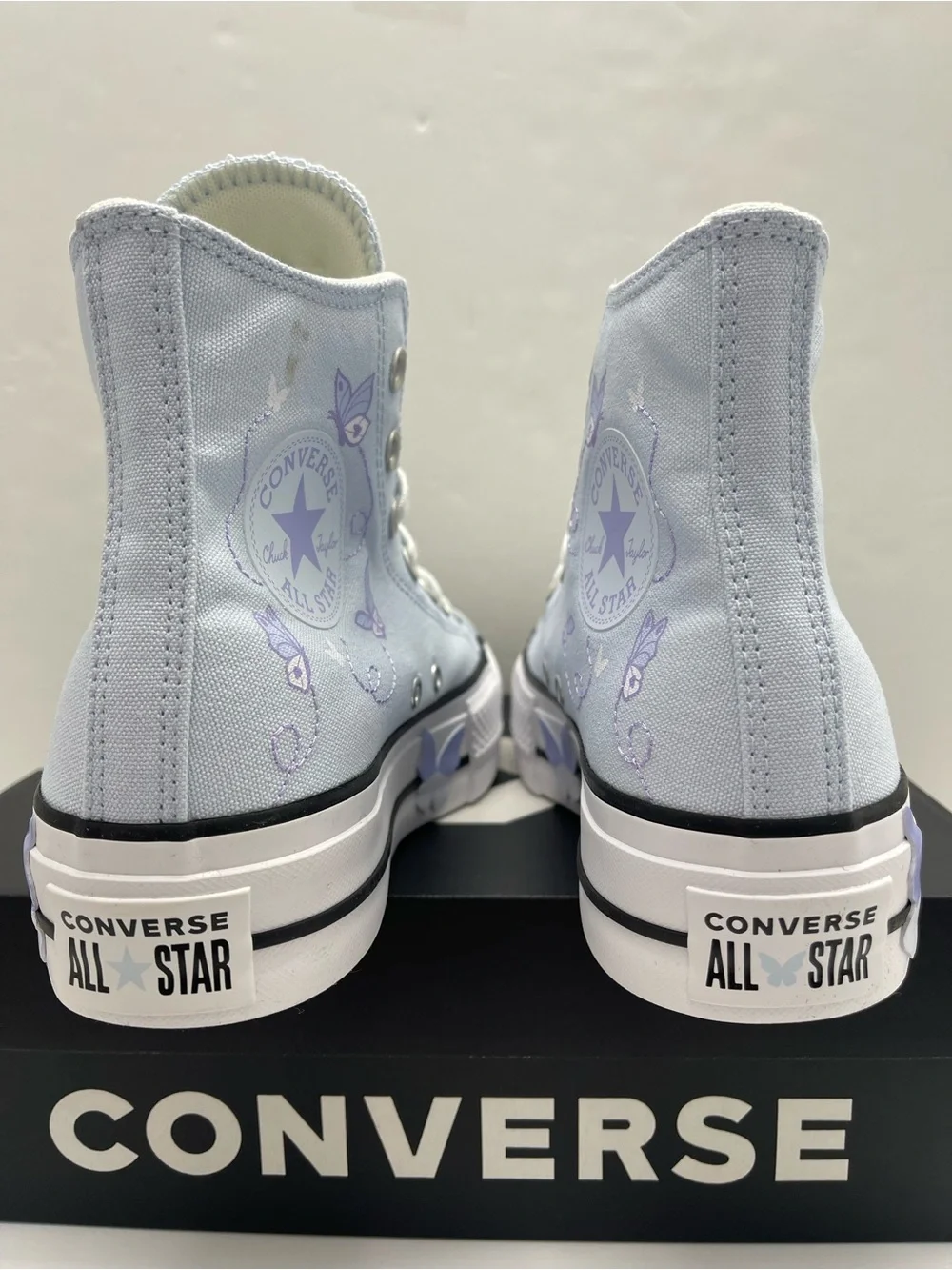 Converse CTAS LIFT HI BLUE SUPERMOON/WHITE/BLk Platform Purple Butterfly Accents